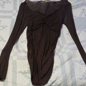 Max Studio Brown Silk Top with Subtle Sheen